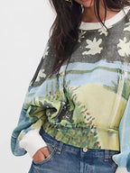 Sarah Express Women's Printed Round Neck Dropped Shoulder Sweatshirt
