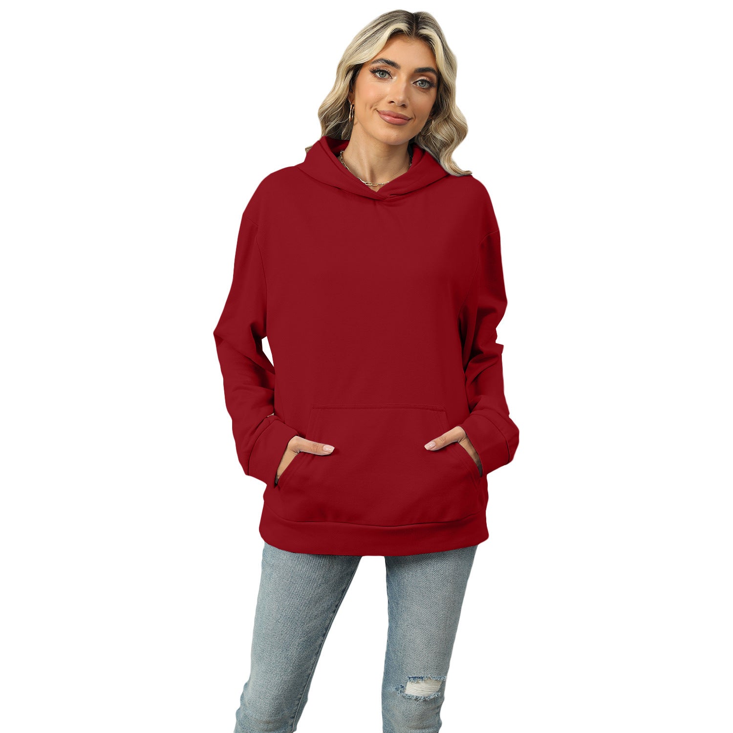 Women's Hooded Sweatshirt - Loose Fit Pullover Hoodie with Pockets