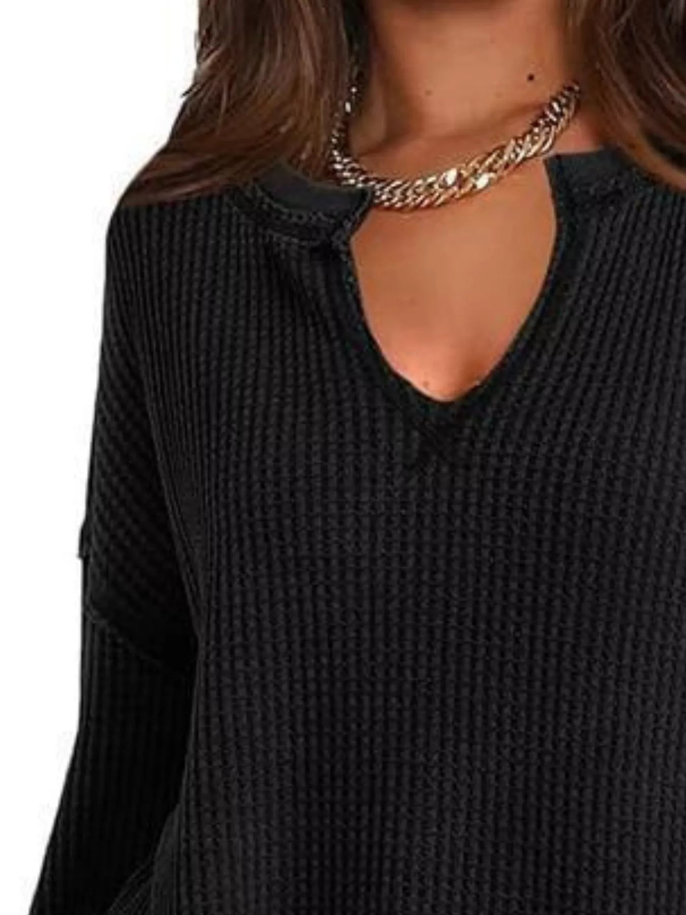 Sarah Express Women's Waffle Knit Long Sleeve Sweatshirt