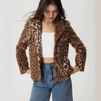 Women's Leopard Print Buckle Lapel Thickening Coat