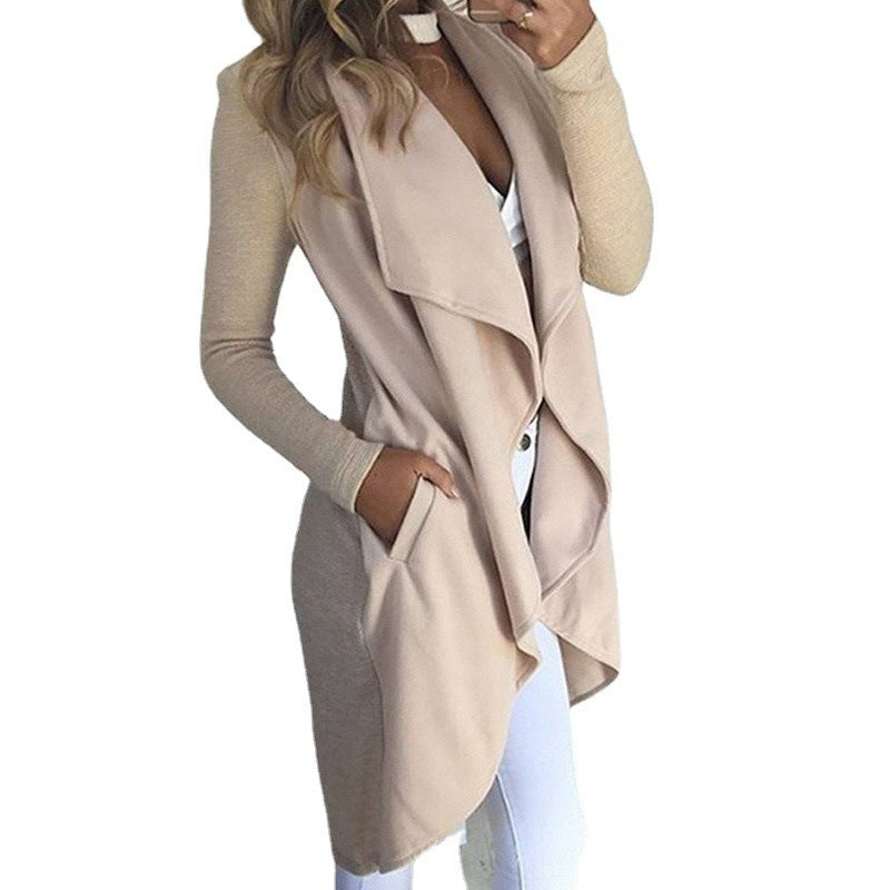 Women's Plus Size Polo Collar Long Trench Coat Slim Fit