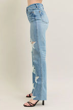 Sarah Express Women’s Plus Size High Rise 90's Straight Jeans with Star Destroy
