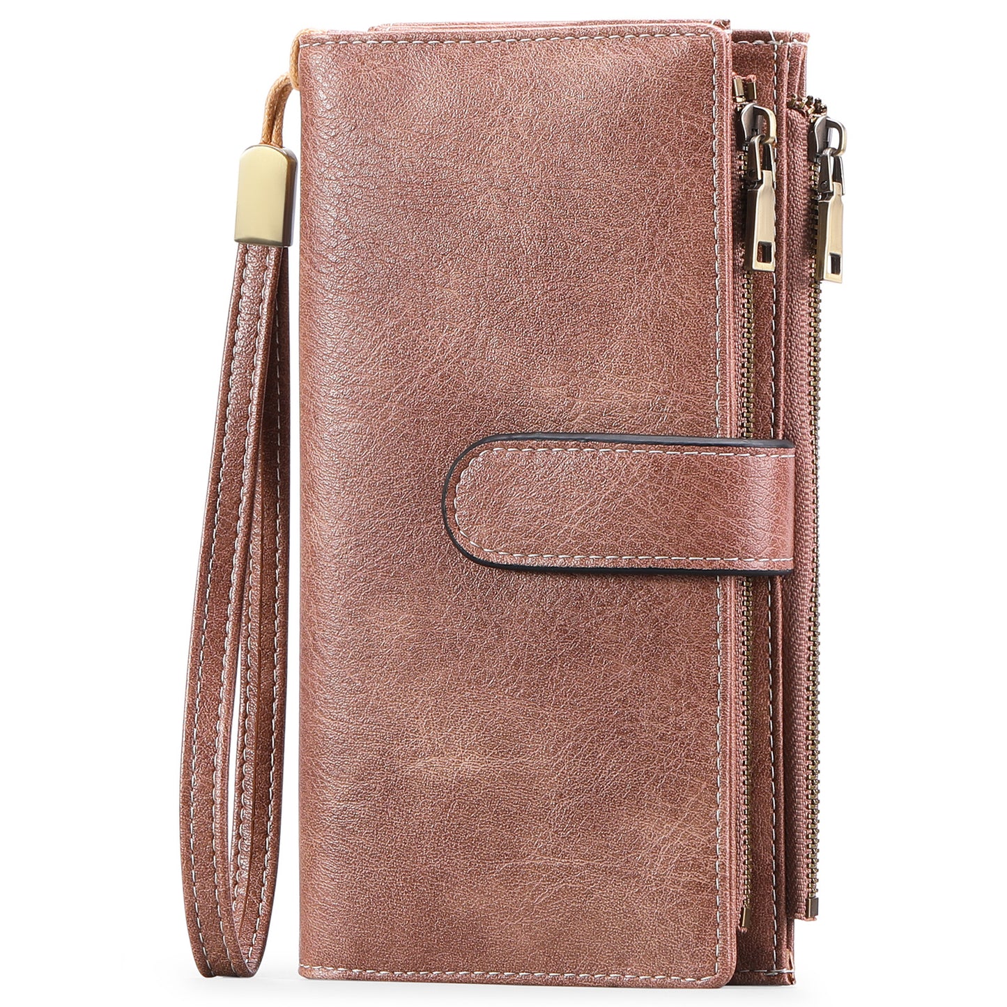 Sarah Express Women's Vintage Tri-Fold Wallet with RFID Protection - Oil Wax Leather Long Purse Rouge Pink
