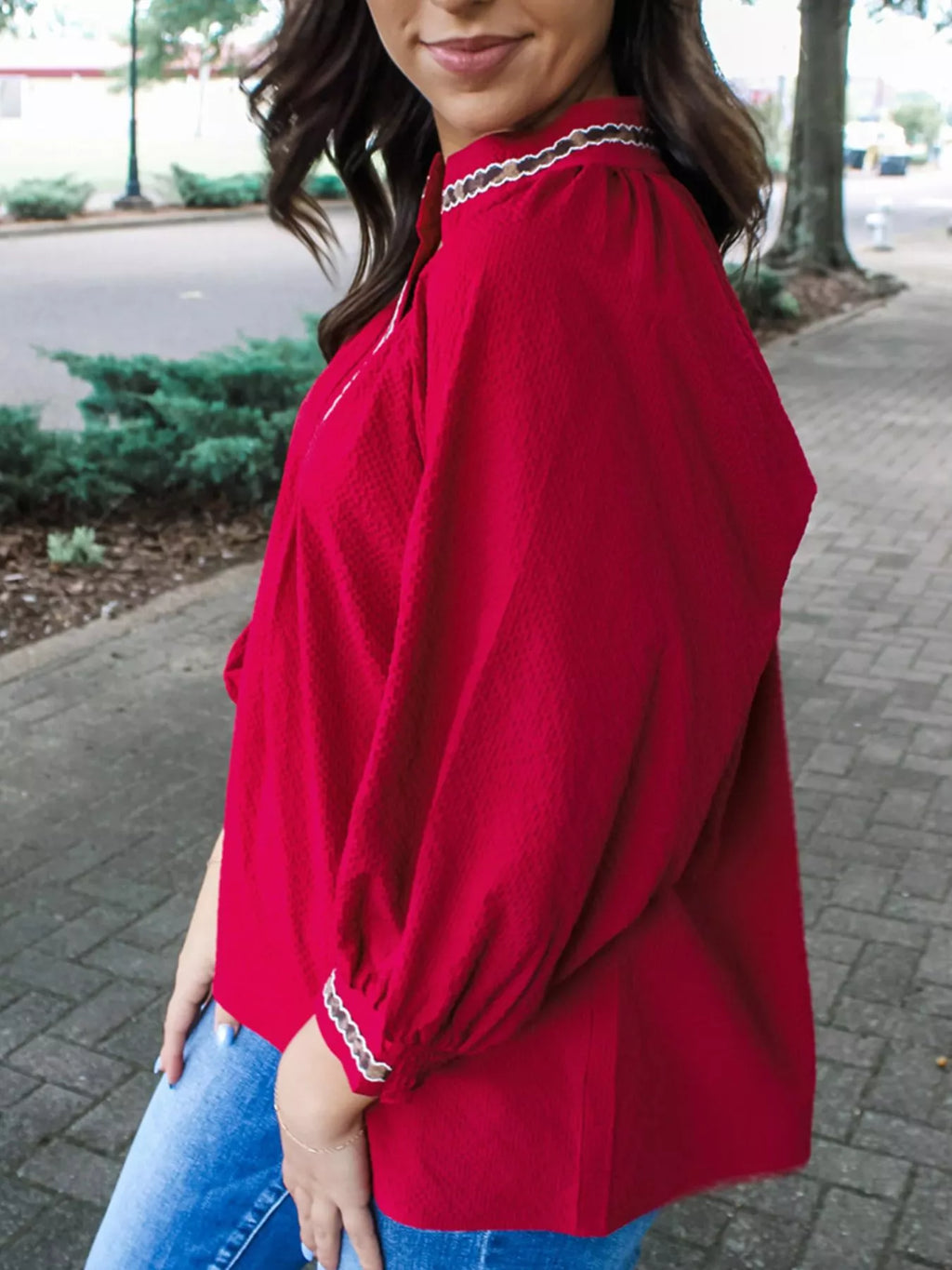 Sarah Express Women's Leopard Notched Long Sleeve Blouse