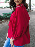 Sarah Express Women's Leopard Notched Long Sleeve Blouse