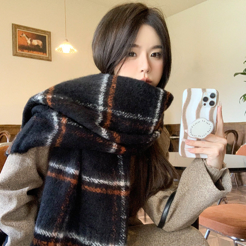 Women's Plaid Print Scarf Warm Imitation Cashmere Neck Wrap Winter Fall Accessory