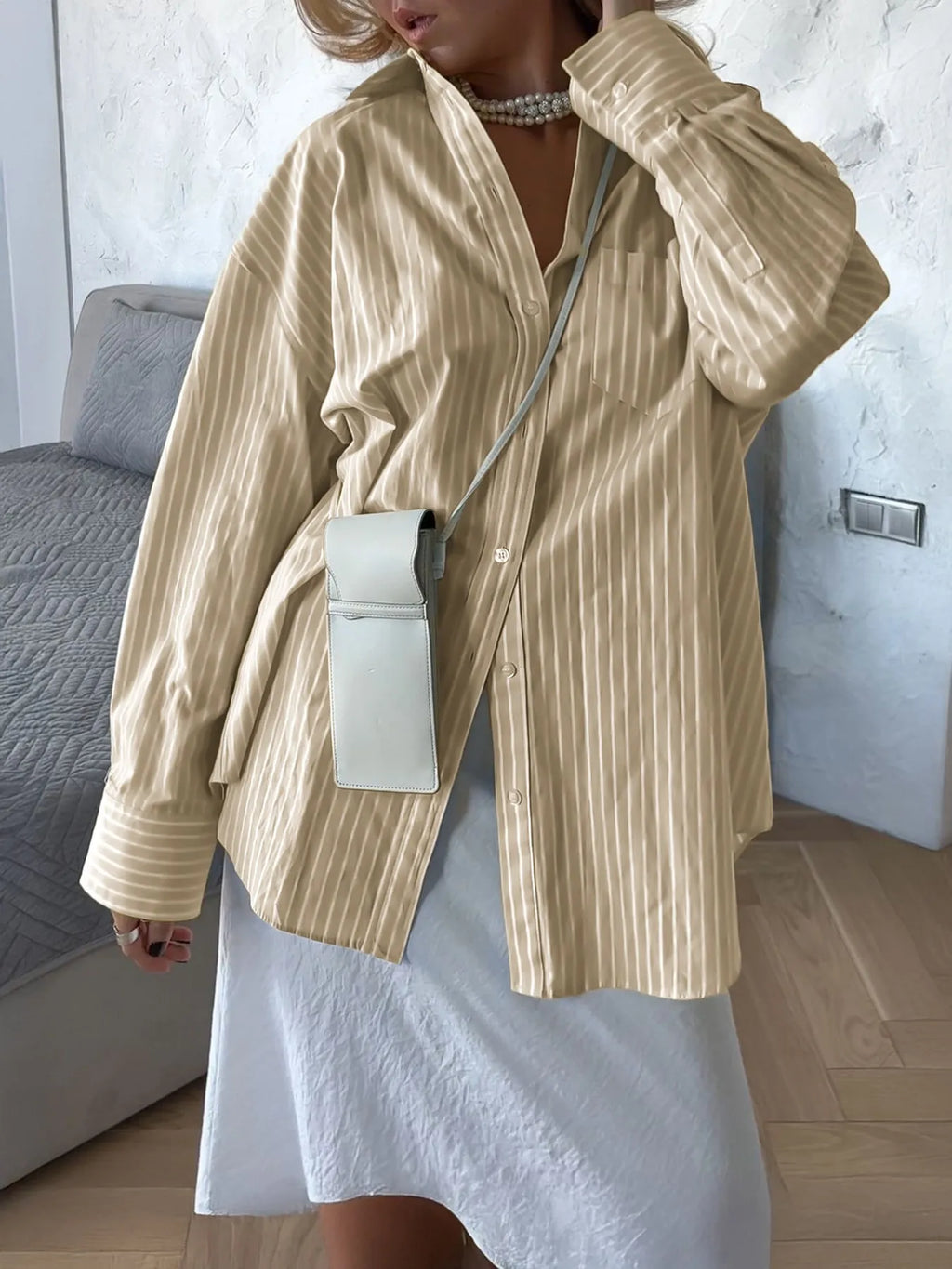 Sarah Express Women's Oversized Striped Button-Down Shirt