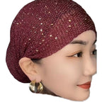 Embellished Toque Beanie Hat Rhinestone Lace Hollow-Out