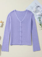 Sarah Express Women's Ribbed Knit Button Front V Neck Cardigan