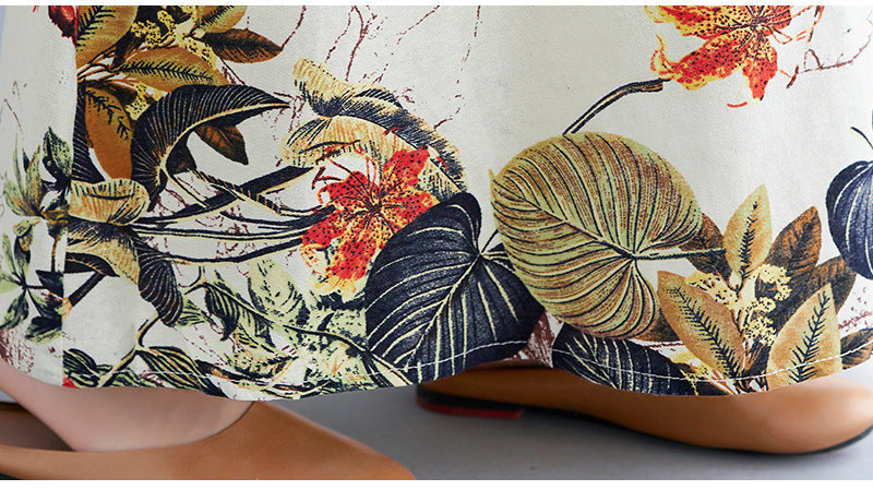 Women's Printed Cotton Linen Maxi Dress - Sleeveless Round Neck Bohemian Plus Size