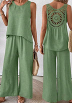 Solid Tank Top Wide Leg Pants Set 2 Piece Summer Vacation Polyester