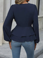 Sarah Express Women's Surplice Balloon Sleeve Blouse