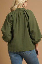 Sarah Express Women’s Plus Size Textured Notched Balloon Sleeve Blouse
