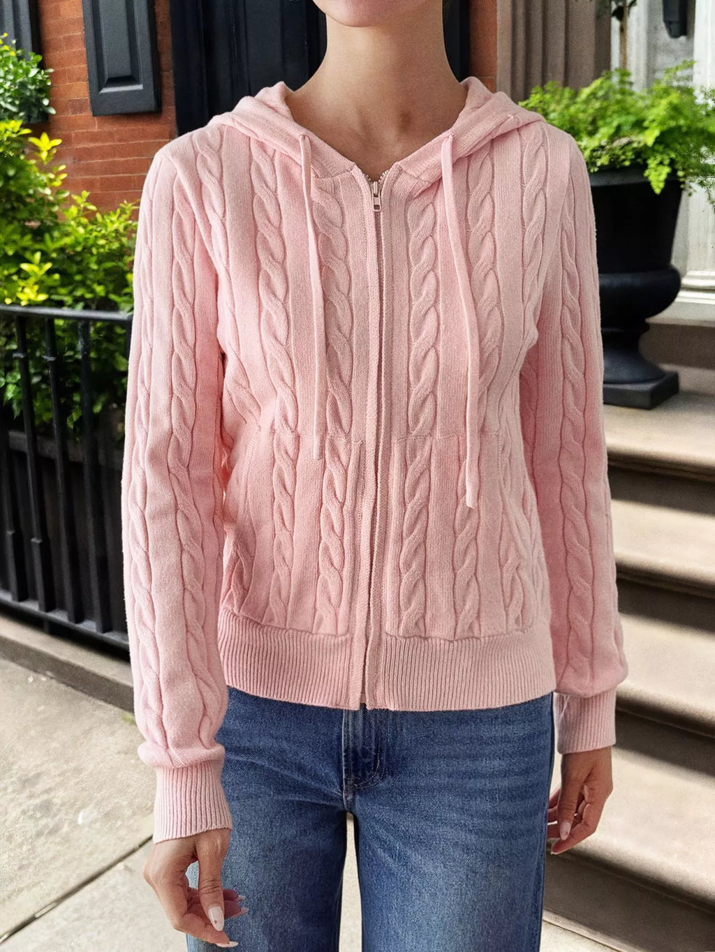 Sarah Express Women's Cozy Cable-Knit Zip-Up Cardigan