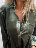 Sarah Express Women's Velvet Button-Up Long Sleeve Shirt Plus Size