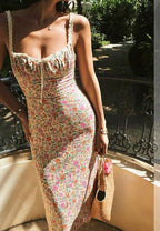 Floral Lace Trim Camisole Dress High Waist Sleeveless