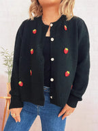 Sarah Express Women's Strawberry Button Up Long Sleeve Cardigan