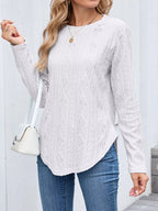 Sarah Express Women's Openwork Textured Long Sleeve Top