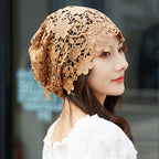 Ethnic Floral Lace Head Wrap Turban Breathable Pullover Hat