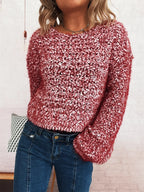 Sarah Express Women's Crochet Round Neck Dropped Shoulder Sweater