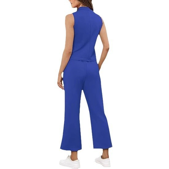 Women's Sleeveless Top Wide Leg Cropped Pants Two-Piece Set Matching Outfit