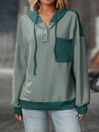 Sarah Express Women's Drawstring Button Detail Long Sleeve Hoodie