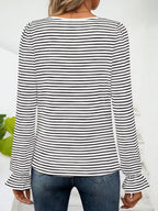 Sarah Express Women's Striped Long Sleeve T-Shirt with Square Neckline