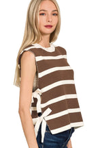 Side Tie Stripe Sweater Vest