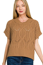 Sarah Express Women’s Short Sleeve Cable Knit Sweater Casual All-Season