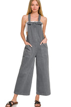 Sarah Express Women’s Washed Cotton Jumpsuit with Knot Straps and Pocket