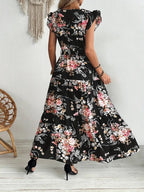Women's Black Floral Print Dress Polyester