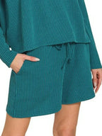 Corded Rib Long Sleeve Tee and Shorts Set