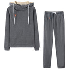 Women's Fleece Hooded Sports Suit Two-Piece Set