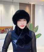 Women's Plush Winter Hat Scarf Set Dome Cap Warm Windproof