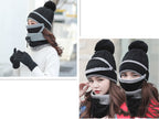 Women's Winter Scarf Mask Bib Velvet Lined Faux Fur Pom-Pom