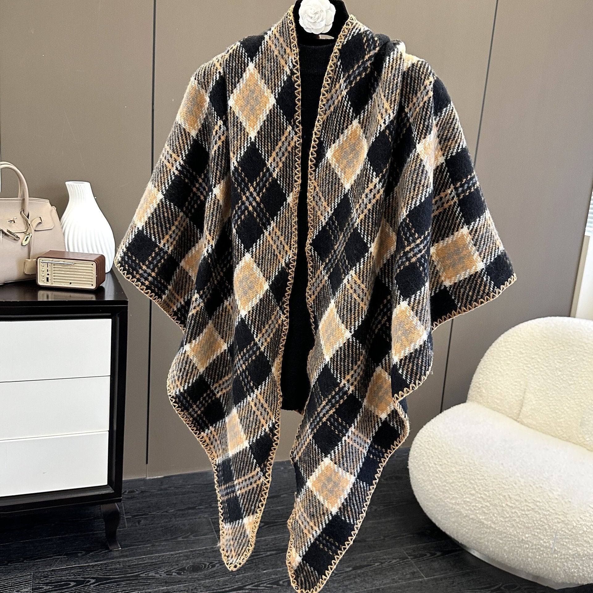 Oversized Polyester Scarf Shawl Wrap Printed Plaid Women's Fall Winter Accessory