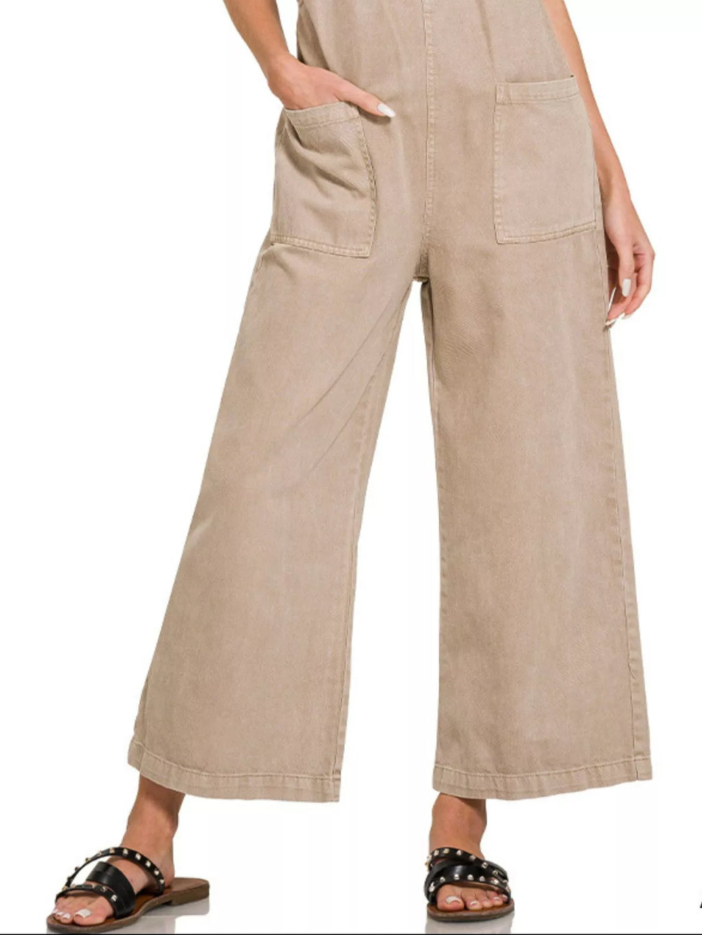 Sarah Express Women's Knot Strap Jumpsuit - Washed Cotton Pocketed for Casual & Weekend