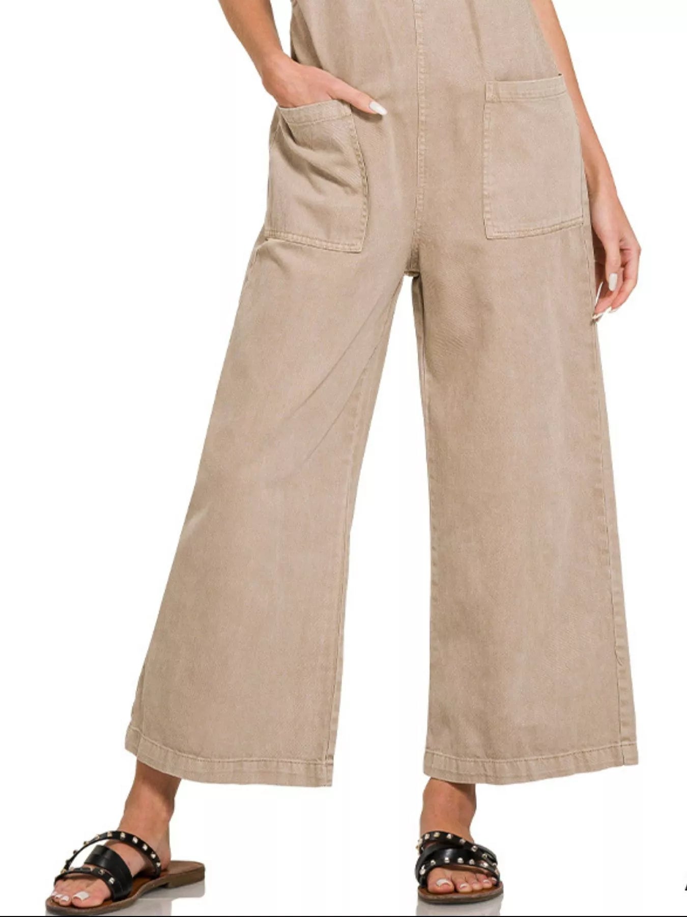 Sarah Express Women's Knot Strap Jumpsuit - Washed Cotton Pocketed for Casual & Weekend