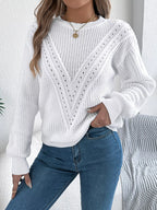 Sarah Express Women's Openwork Round Neck Sweater