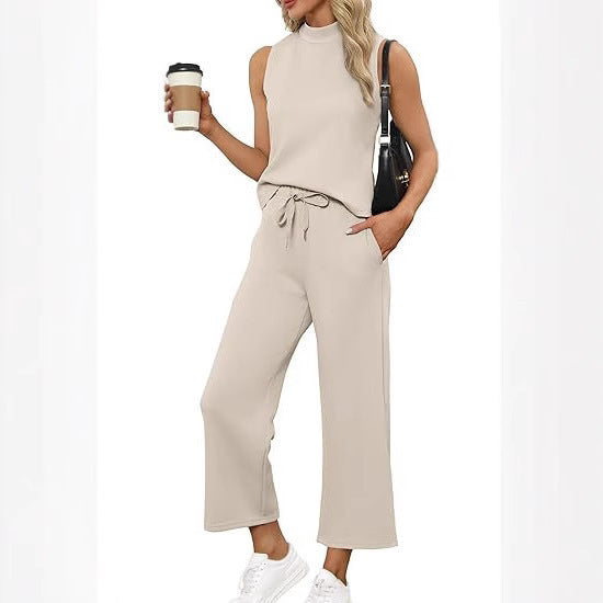 Women's Sleeveless Top Wide Leg Cropped Pants Two-Piece Set Matching Outfit