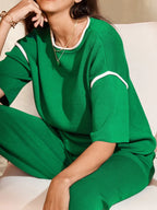 Sarah Express Women's Contrast Trim T-Shirt and Drawstring Pants Set