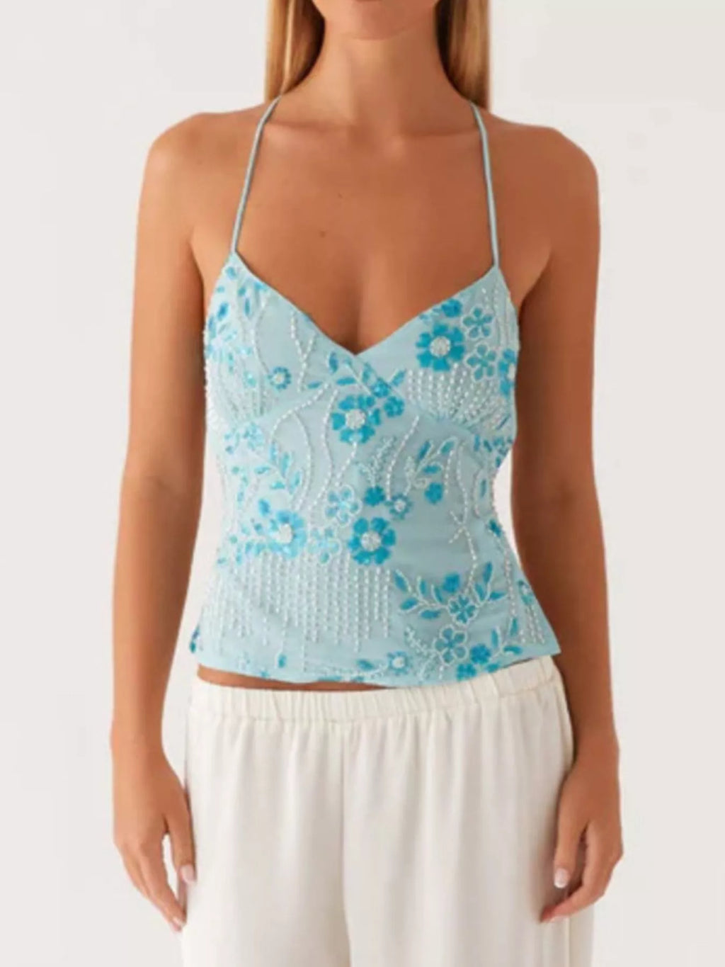 Sarah Express Women's Embroidered Sequin Tie Back Cami