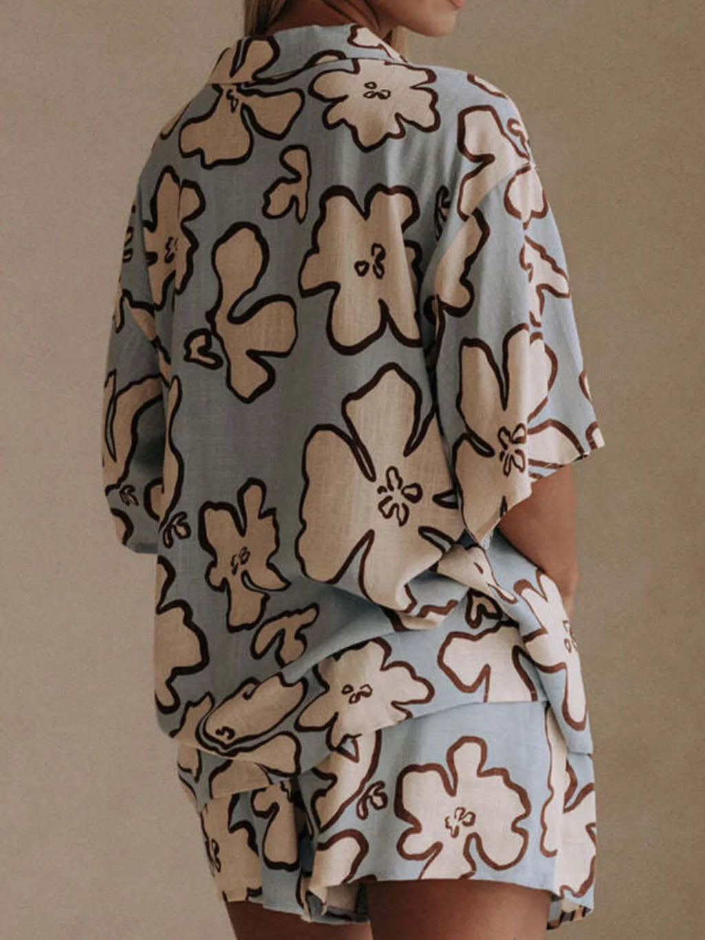 Sarah Express Women's Printed Button Up Shirt and Shorts Set - Two Piece Summer Outfit