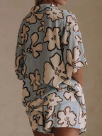 Sarah Express Women's Printed Button Up Shirt and Shorts Set - Two Piece Summer Outfit
