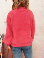 Sarah Express Women's Fuzzy Button-Up Long Sleeve Cardigan