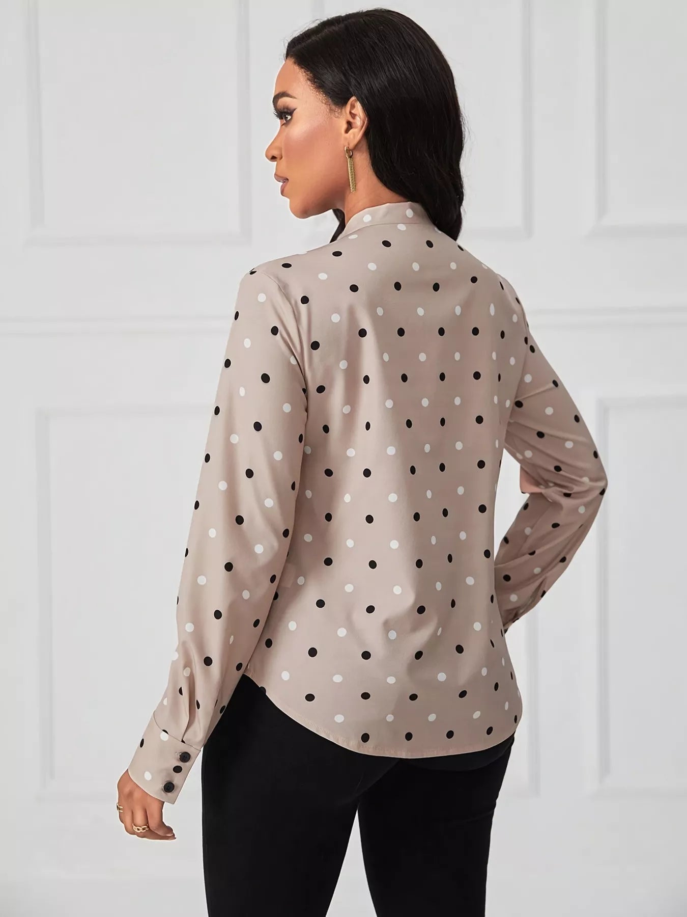 Sarah Express Women's Polka Dot Tie Neck Blouse