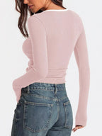 Sarah Express Women's Contrast Trim Long Sleeve Top