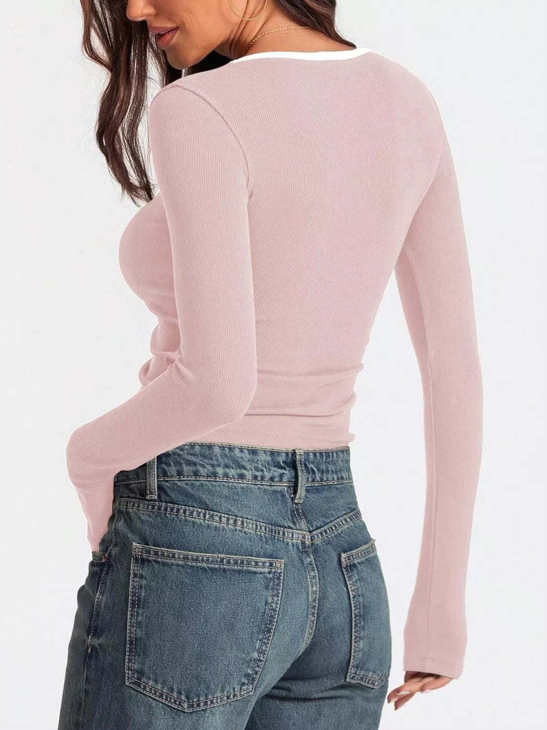 Sarah Express Women's Contrast Trim Long Sleeve Top