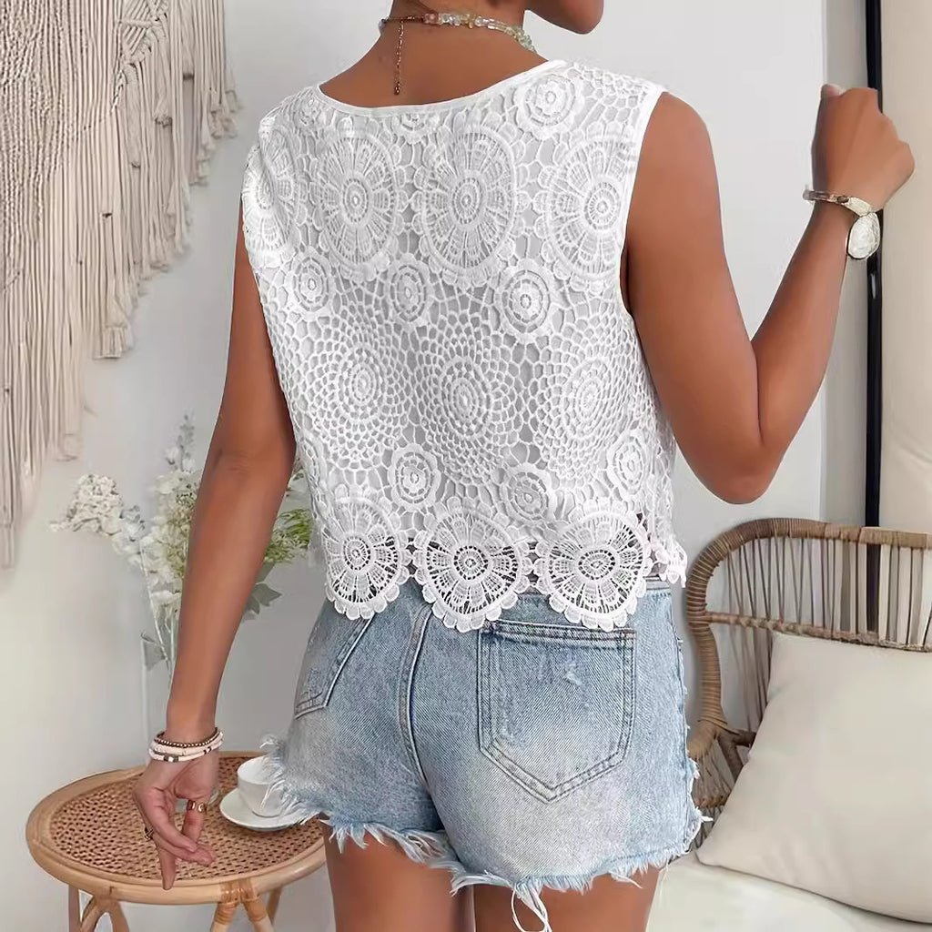 Women's Sleeveless Lace Camisole Top White Layering Tank