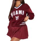 Women's Letter Print V-Neck Sweater Pleated Skirt Two-Piece Set